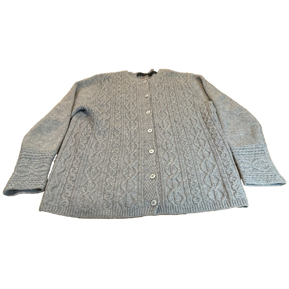 IrelandsEye Horseshoe Cable Cardigan Wool Cashmere Knit Grey Size L